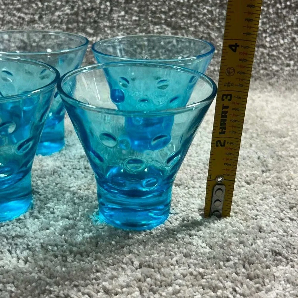 Shot Glasses Blue Thumbprint Coin Dot Textured Glass Set of 4